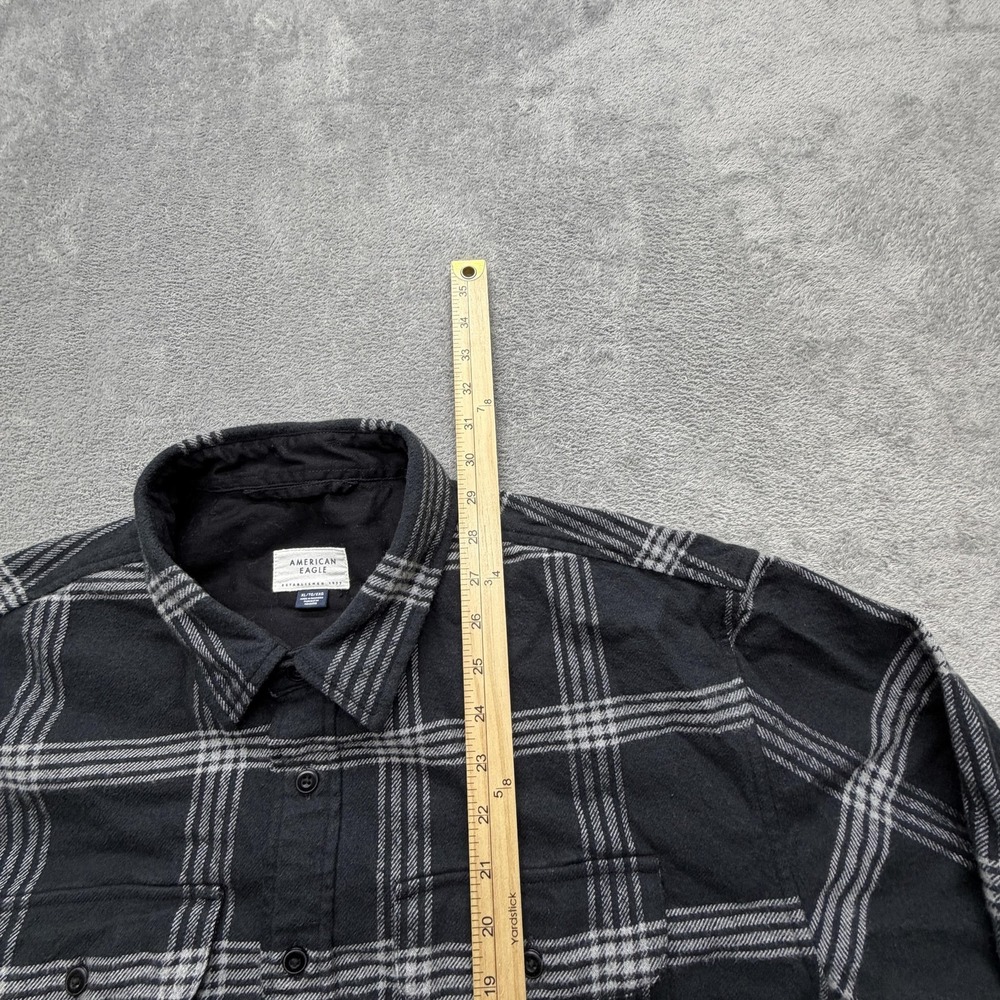 American Eagle‎ Shirt Mens XL Black Plaid Flannel Button Front Casual Pockets - Picture 5 of 12
